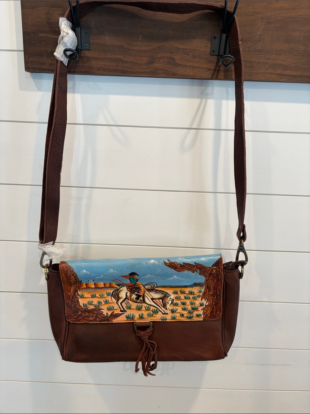 American Darling Brown Leather Crossbody Bag with Painted Western Scene